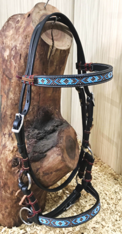 Bitloos Sidepull Hoofdstel met Blue Beads &ndash; 5 Kleuren