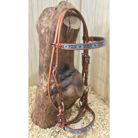 Bitloos Sidepull Hoofdstel met  Blue Beads &ndash; maat XL