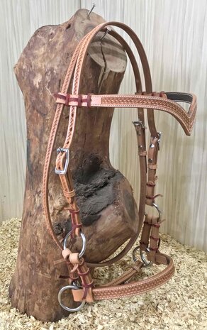 Bitloos Sidepull Hoofdstel met V-Brow en Basket Tooling