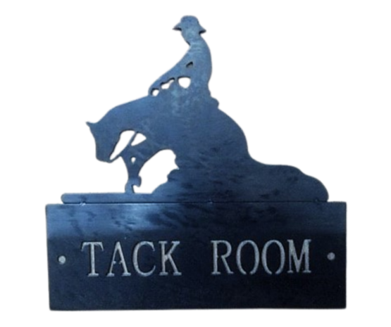 Location sign &ldquo;tack room&rdquo; &ndash; zwart stalen stalbord met reiner design