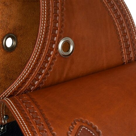 Pool&rsquo;s Handtooled Leren Saddlebag met Border Stamp &ndash; Dark Oil