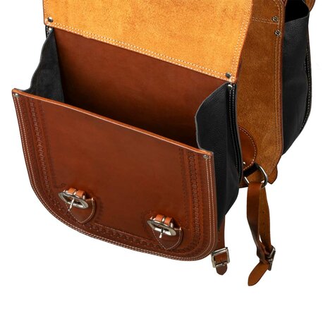 Pool&rsquo;s Handtooled Leren Saddlebag met Border Stamp &ndash; Dark Oil