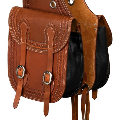 Pool&rsquo;s Handtooled Leren Saddlebag met Border Stamp &ndash; Dark Oil