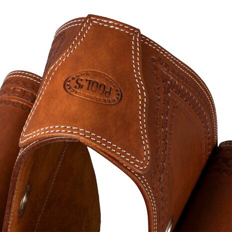 Pool&rsquo;s Handtooled Leren Saddlebag met Border Stamp &ndash; Dark Oil