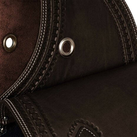 Pool&rsquo;s Handtooled Leren Saddlebag met Border Stamp &ndash; Dark Brown