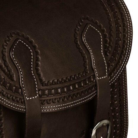 Pool&rsquo;s Handtooled Leren Saddlebag met Border Stamp &ndash; Dark Brown