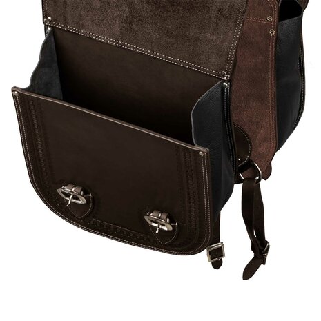 Pool&rsquo;s Handtooled Leren Saddlebag met Border Stamp &ndash; Dark Brown