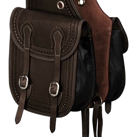 Pool&rsquo;s Handtooled Leren Saddlebag met Border Stamp &ndash; Dark Brown