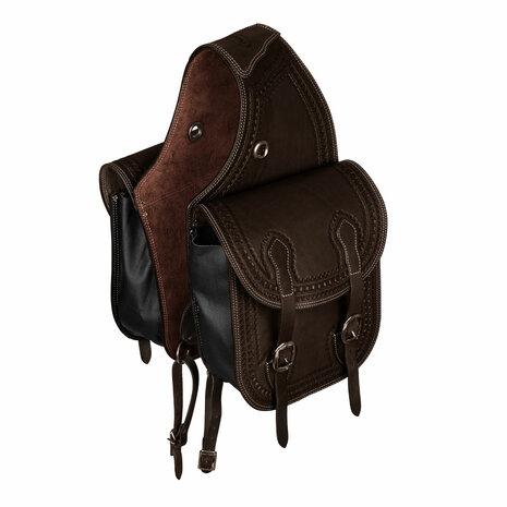 Pool&rsquo;s Handtooled Leren Saddlebag met Border Stamp &ndash; Dark Brown