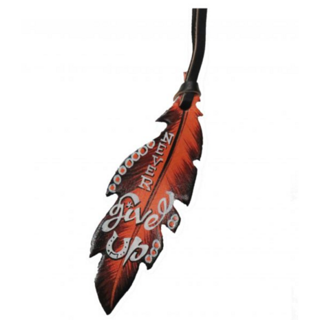 Lederen Veer Never Give Up - Zadelhanger / Sleutelhanger