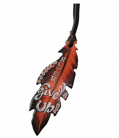 Lederen Veer Never Give Up - Zadelhanger / Sleutelhanger
