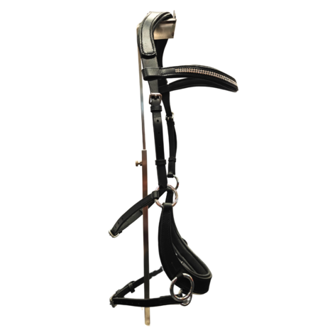 Bitloos Sidepull Hoofdstel met Strass &ndash; Zwart Leder