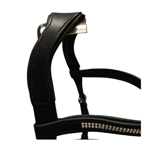Bitloos Sidepull Hoofdstel met Strass &ndash; Zwart Leder