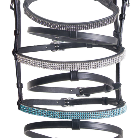 Karlslund Kombi gecombineerde neusriem met  4 rijen kristallen