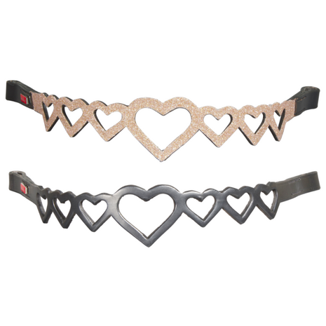 Karlslund Kombi Frontriem met Multi Heart &ndash; Zwart Leer of Ros&eacute;gouden Glitter