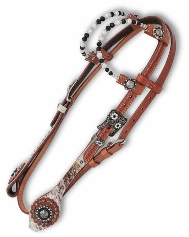 Westernhoofdstel Two Ear met Keelriem Chestnut Cowhide 