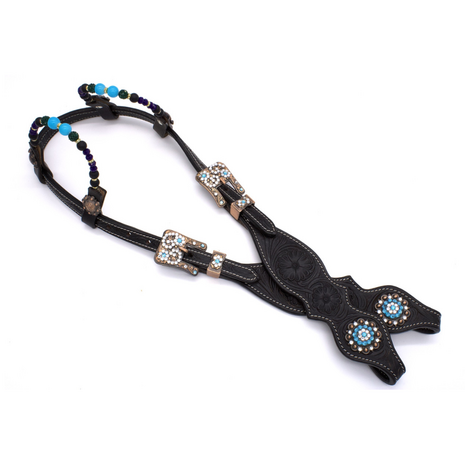 Two Ear show westernhoofdstel zwart turquoise