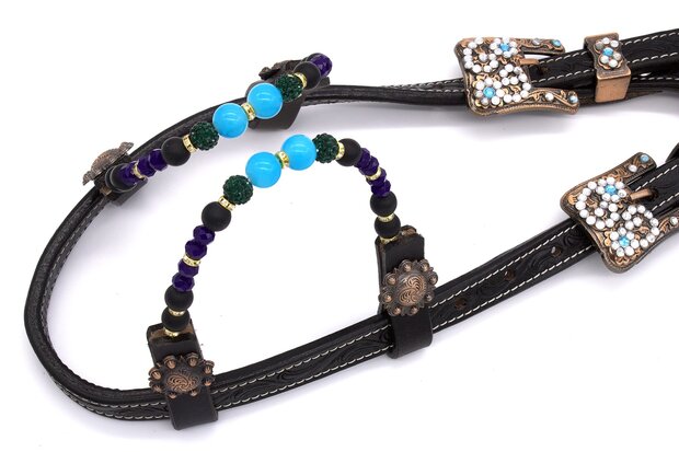 Two Ear show westernhoofdstel zwart turquoise