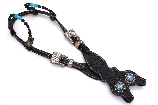 Two Ear show westernhoofdstel zwart turquoise