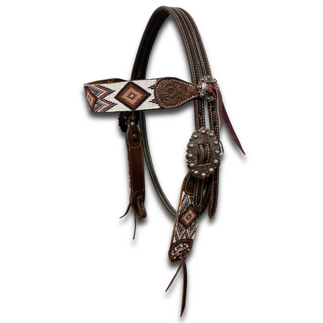 Western Hoofdstel Aztec Beads Copper Hardware