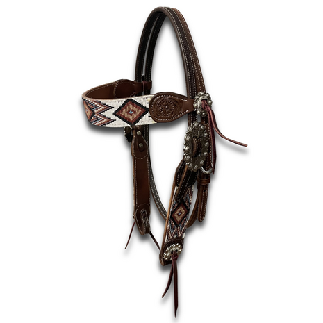 Western Hoofdstel Aztec Beads Silver Hardware