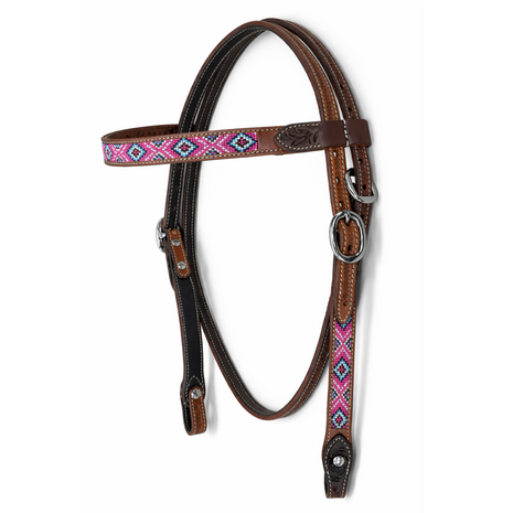 Western Hoofdstel Pink Beads 