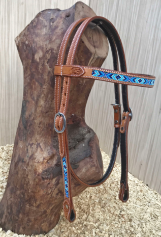 Western Hoofdstel Beads Double Blue Beads