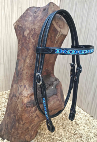 Western Hoofdstel Beads Double Blue Beads