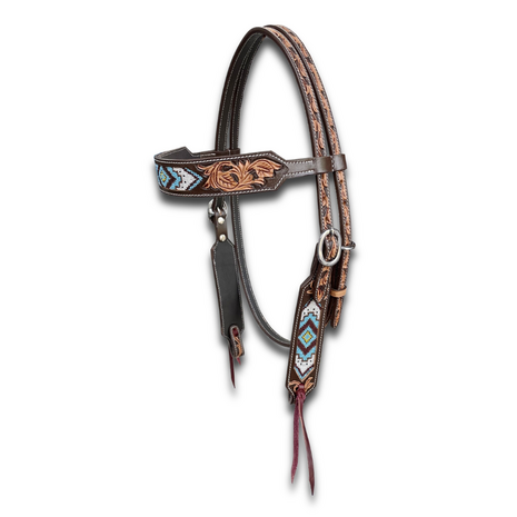 Browband Western Headstall met Beads | Antique Brown &amp; Russet | QH
