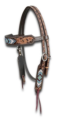 Browband Western Headstall met Beads | Antique Brown &amp; Russet | QH