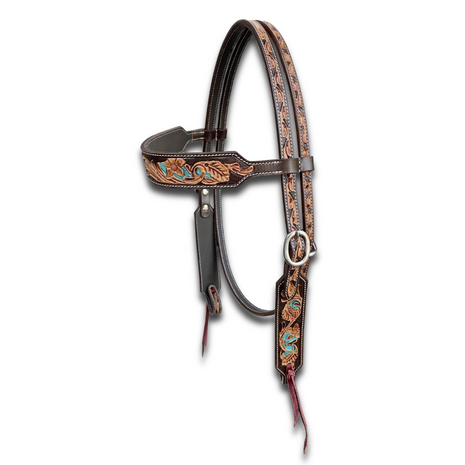 Browband Western Headstall met Turquoise Tooling | Antique Brown &amp; Russet | QH