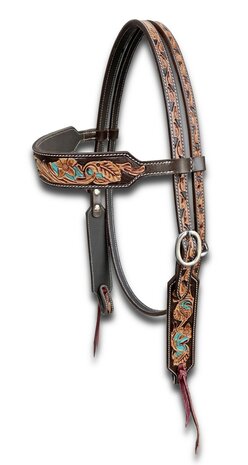 Browband Western Headstall met Turquoise Tooling | Antique Brown &amp; Russet | QH