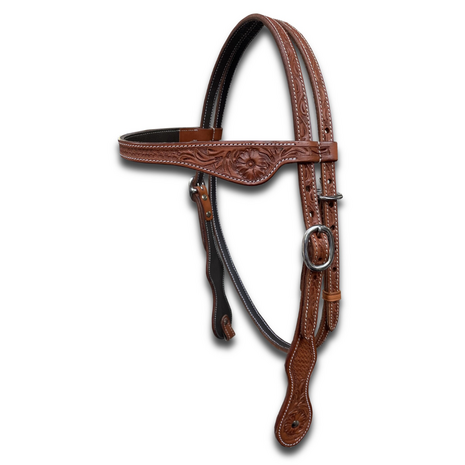Browband Western Headstall Combi Tooling | Chestnut &amp; Dark Chestnut | QH