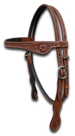 Browband Western Headstall Combi Tooling | Chestnut &amp; Dark Chestnut | QH