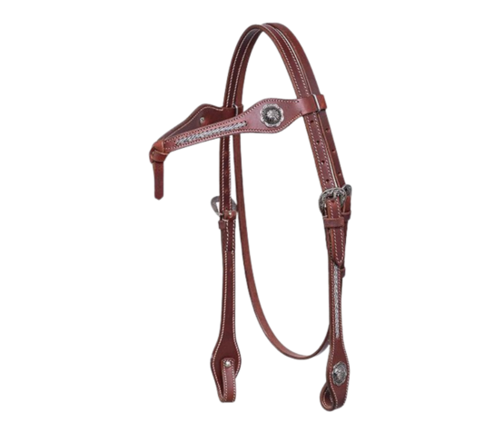 Dark Brown Knotted Western Headstall met Rawhide Braiding | QH