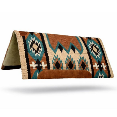 Dakota Westernpad 100% Wol - Beige &amp; Turquoise - 34&rdquo; x 36&rdquo;