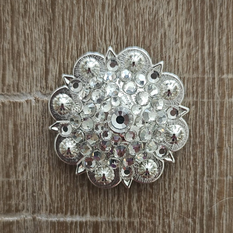 RHINESTONE Concho Antique Silver White