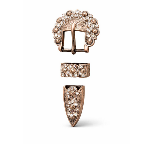 Antique Copper Buckle Set met Peach Rhinestones &ndash; 5/8 inch