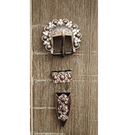 Antique Copper Buckle Set met Peach Rhinestones &ndash; 5/8 inch