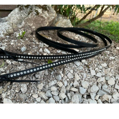 Split Reins Zwart Crystal - Breedte 5/8, 16 mm