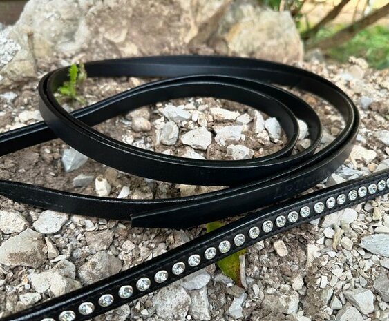 Split Reins Zwart Crystal - Breedte 5/8, 16 mm