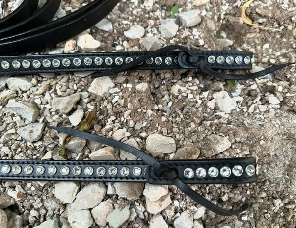 Split Reins Zwart Crystal - Breedte 5/8, 16 mm