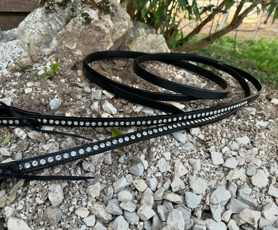 Split Reins Zwart Crystal - Breedte 5/8, 16 mm