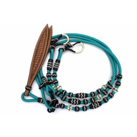 Nylon Romal-teugels in turquoise met rawhide