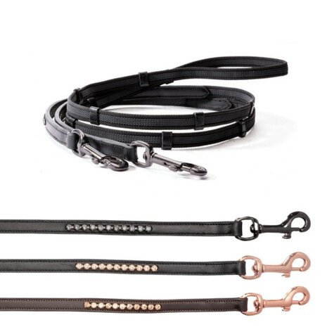 Rubber Grip Teugels met Strass Steentjes &amp; Karabijnhaak &ndash; 16mm