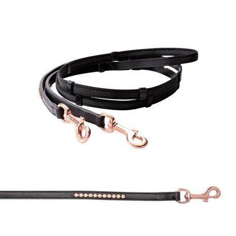 Rubber Grip Teugels met Strass Steentjes &amp; Karabijnhaak &ndash; 16mm