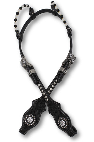 Two Ear show westernhoofdstel Zwart Leder met Kralen &amp; Strass