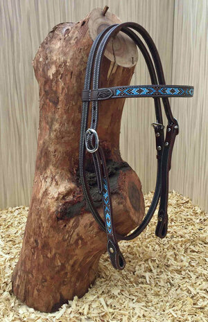 Browband Western Headstall met Turquoise Beads - Quarter Horse