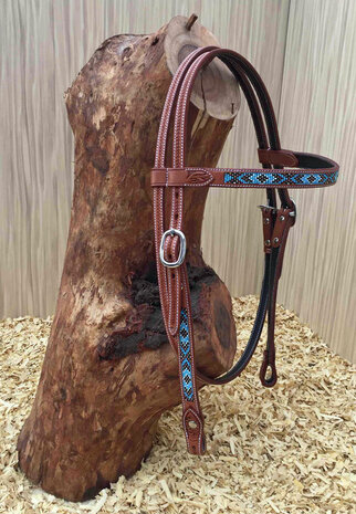 Browband Western Headstall met Turquoise Beads - Quarter Horse