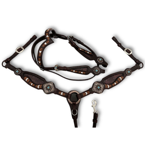 Westernset Vintage-Look: Hoofdstel, Borsttuig en Split Reins &ndash; Donkerbruin